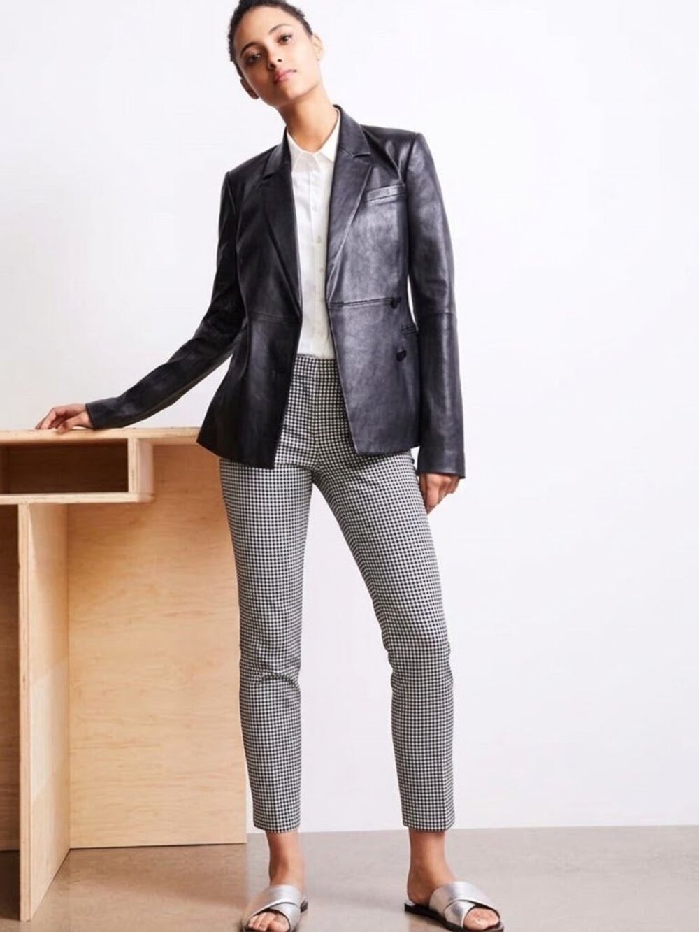 Theory Treeca Black & White Gingham Ankle Pants 14